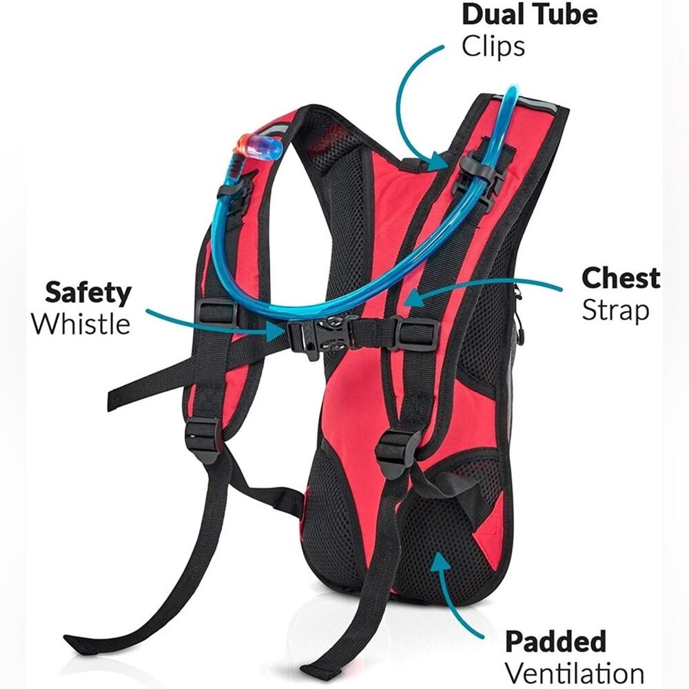 Water Buffalo 2L Hydration Pack Red & White Backpack Day Bladder Bag Unisex Hike - Picture 2 of 8